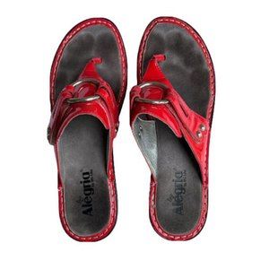 Alegria Lola Coral Red Patent Leather Wedge Open Toe Sandal Slide Sz 10 EU 41